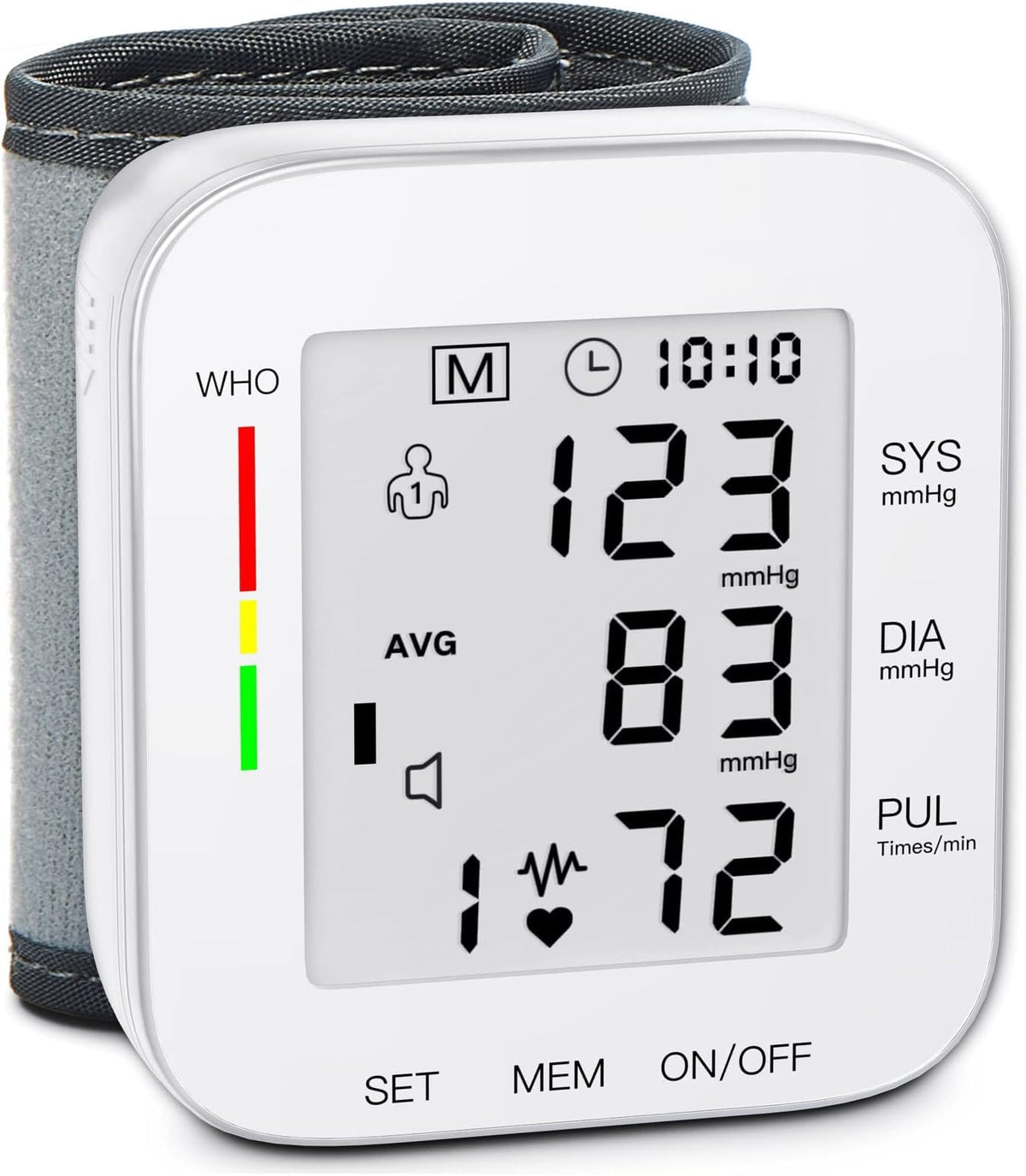 Wrist Blood Pressure Monitor Large LCD Display Adjustable Cuff 99x2 Sets Memory with Carrying Case White Pack of 5 J6183
