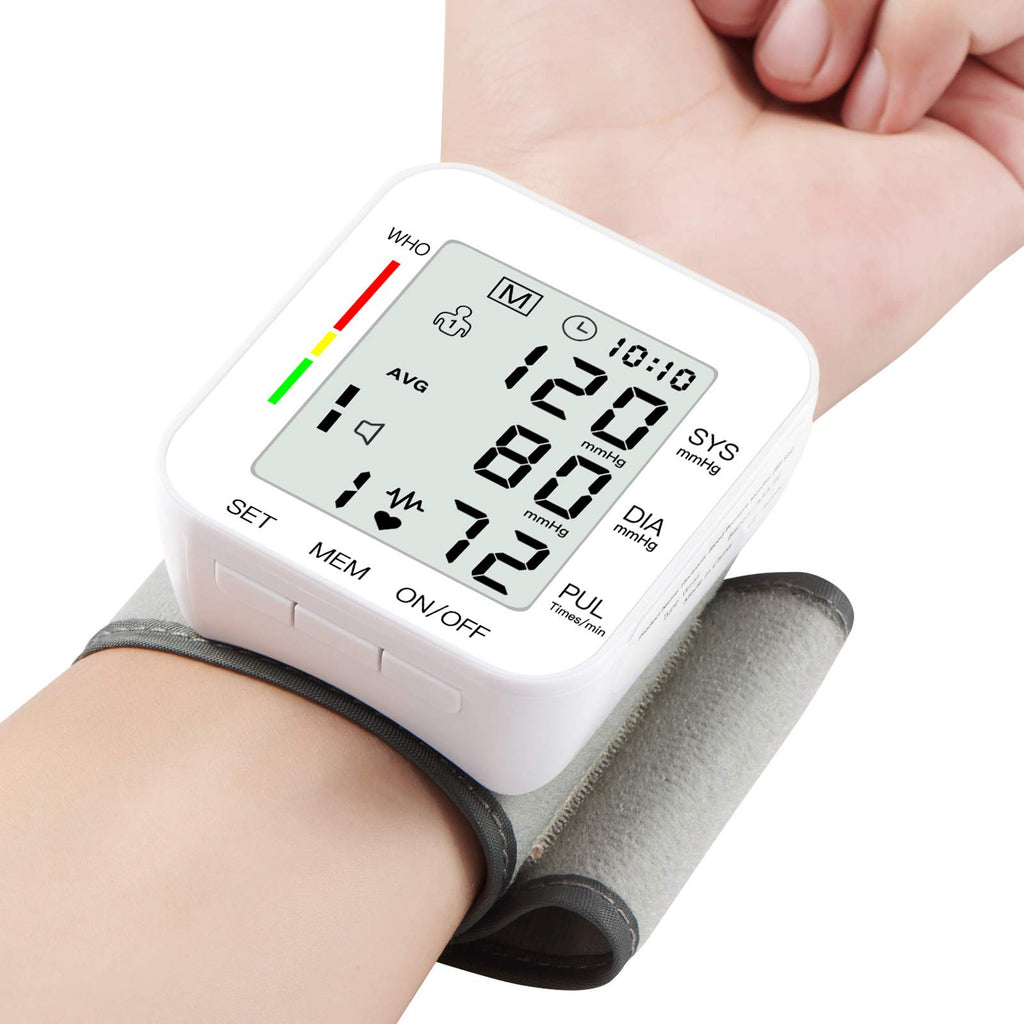 Wrist Blood Pressure Monitor Large LCD Display Adjustable Cuff 99x2 Sets Memory with Carrying Case White Pack of 5 J6183