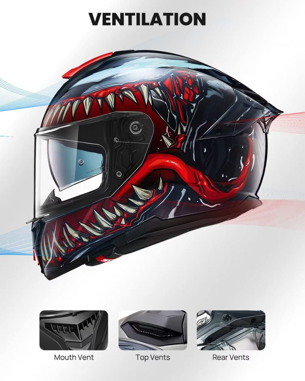 Full Face Dual Visor Motorcycle Helmet with Rear Wing Z816