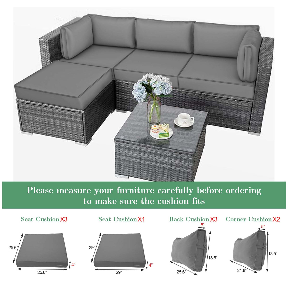 Waterproof Outdoor Couch Cushions 4 Seat Dark Grey Y781455