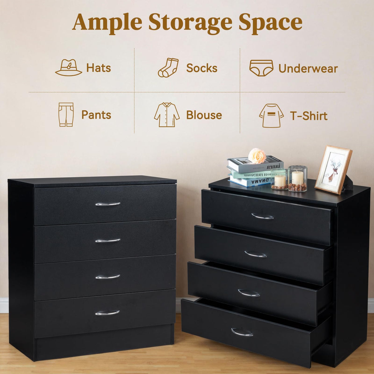 Black 4 Drawer Nightstand Q12285