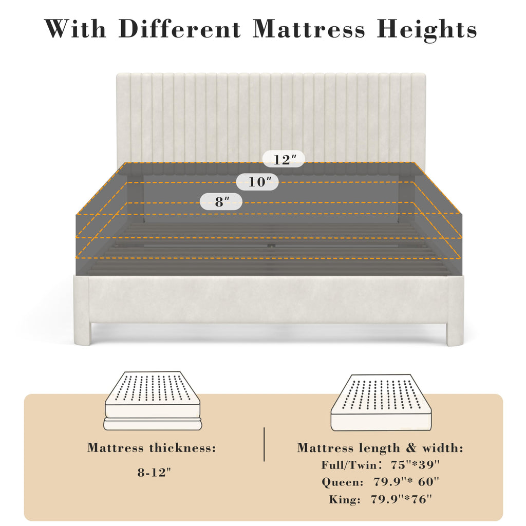 King Size Velvet Upholstered Bed Frame with Headboard B226715