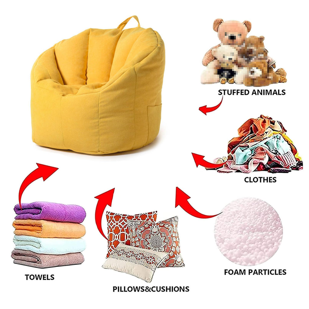 Yellow Cotton Linen Bean Bag Chair Cover 76x68x60cm J2917