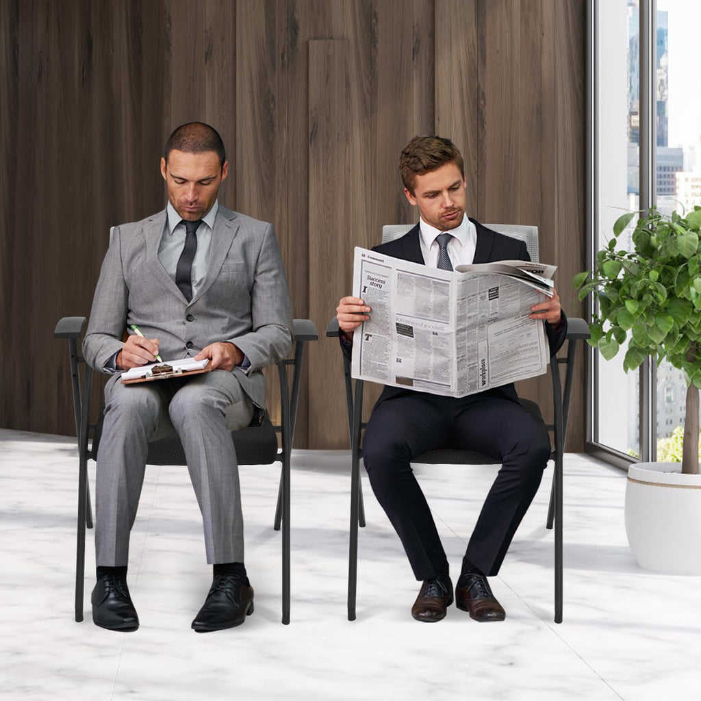 Grey Mesh Back Stacking Arm Chairs V39074
