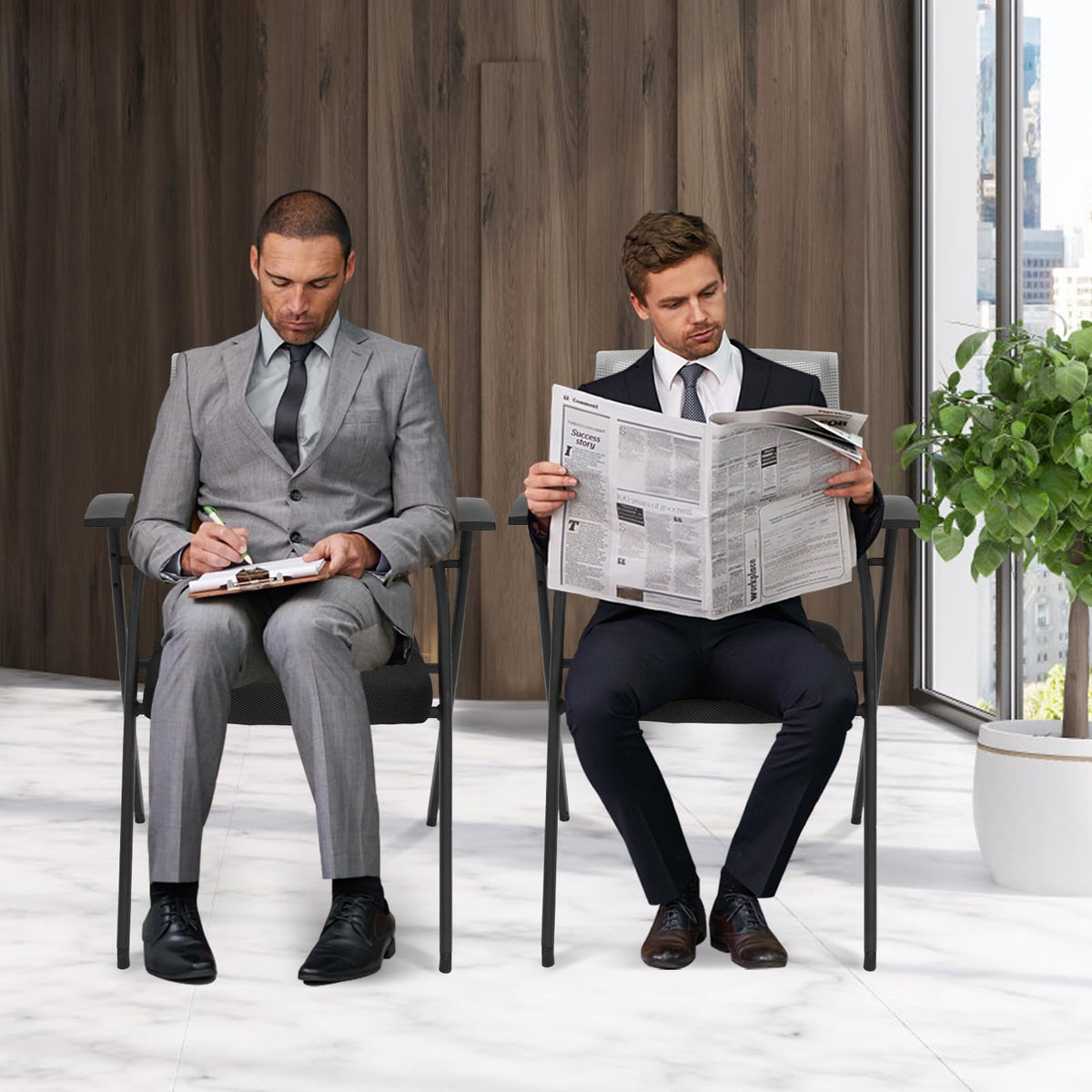 Grey Mesh Back Stacking Arm Chairs V39074
