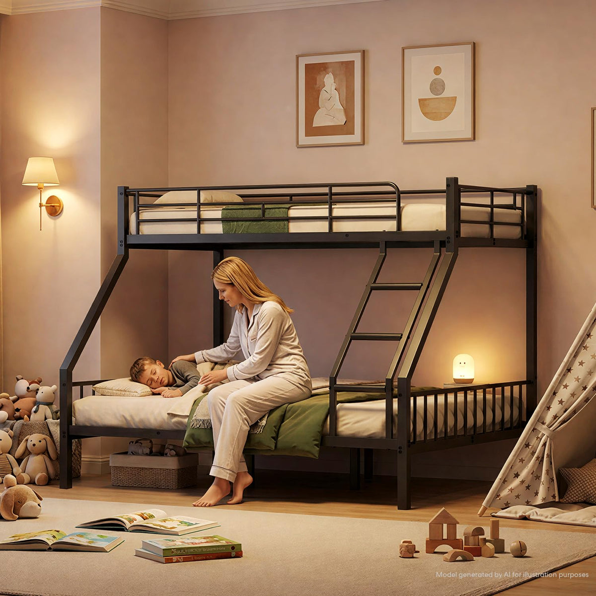 Twin XL Over Queen Bunk Bed with Angled Ladder W2325