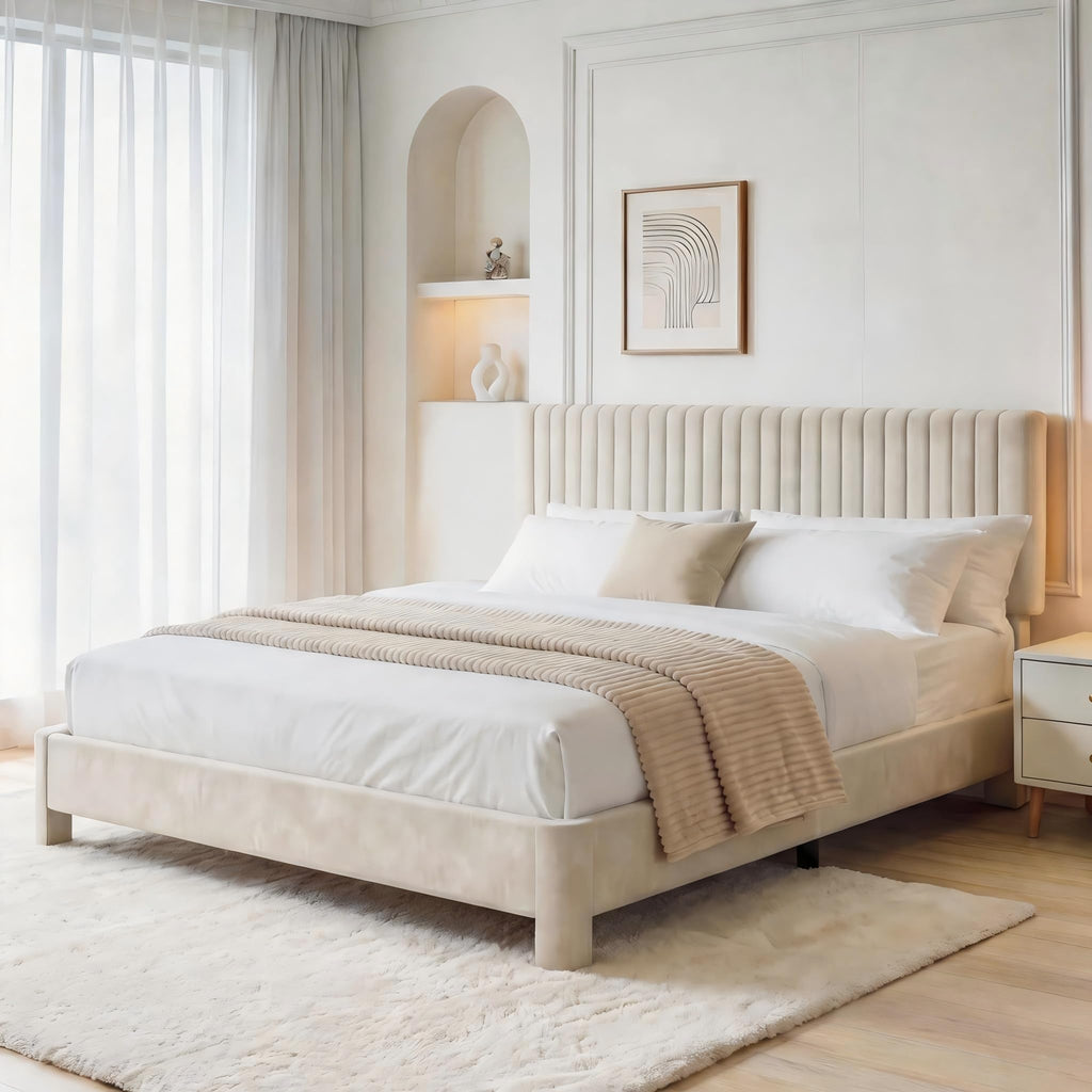 King Size Velvet Upholstered Bed Frame with Headboard B226715