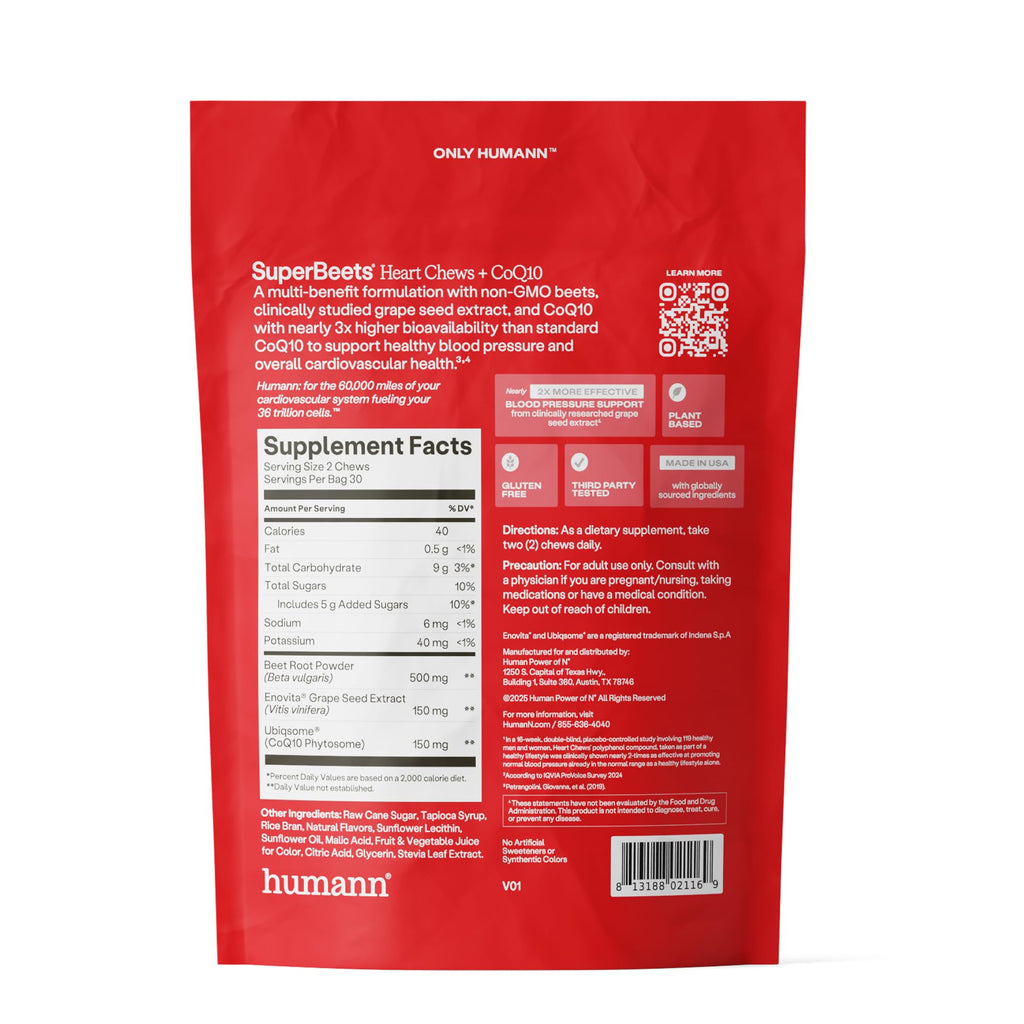 SuperBeets 5-in-1 Heart Chews 150mg CoQ10 60 Ct W623892
