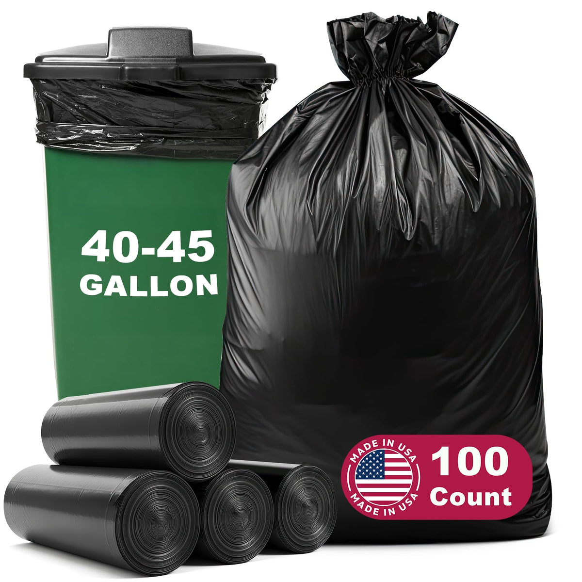 40-45 Gallon Heavy Duty Trash Bags, Pack of 100 W252956