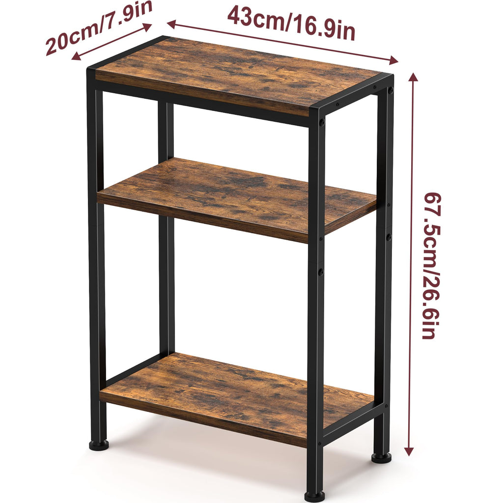 Narrow 3 Tier Slim Side Table Rustic Brown N287