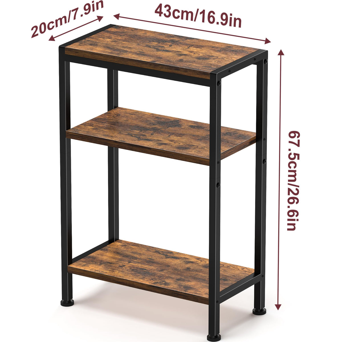 Narrow 3 Tier Slim Side Table Rustic Brown N287