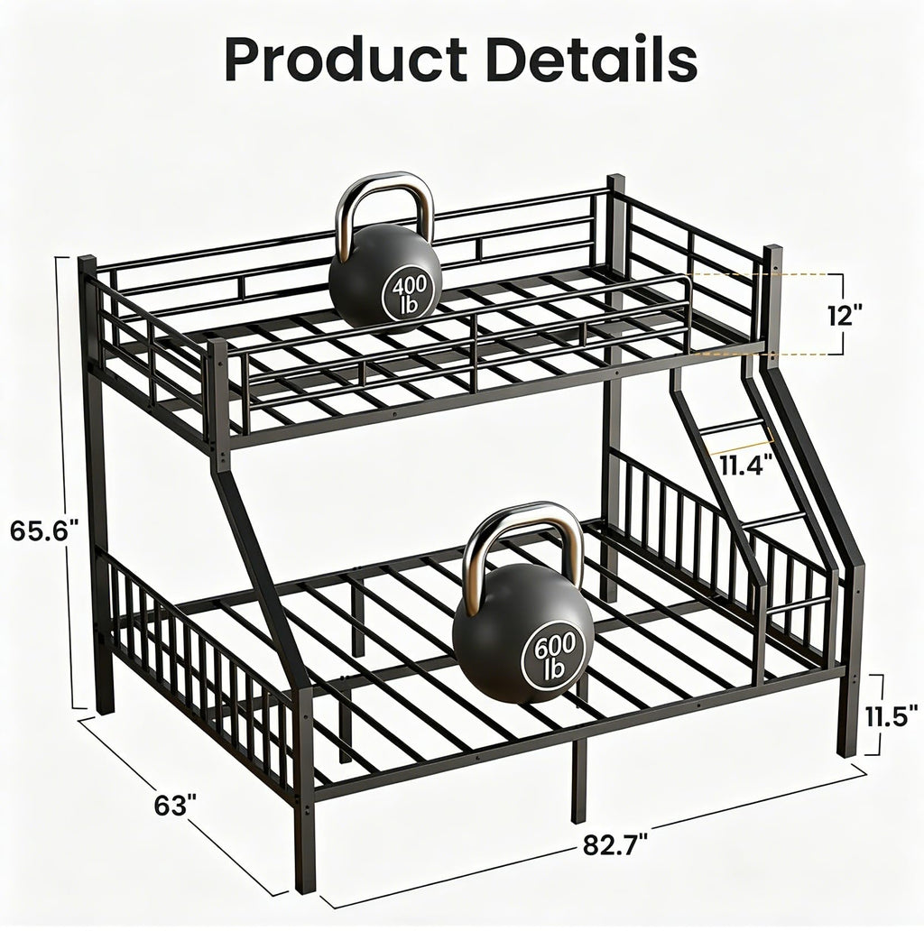 Twin XL Over Queen Bunk Bed with Angled Ladder W2325