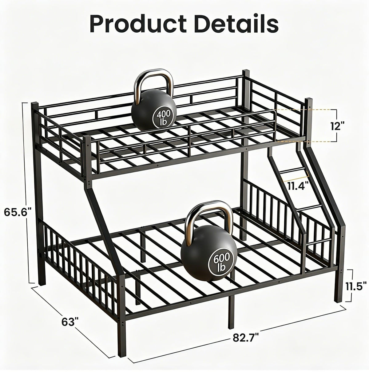Twin XL Over Queen Bunk Bed with Angled Ladder W2325