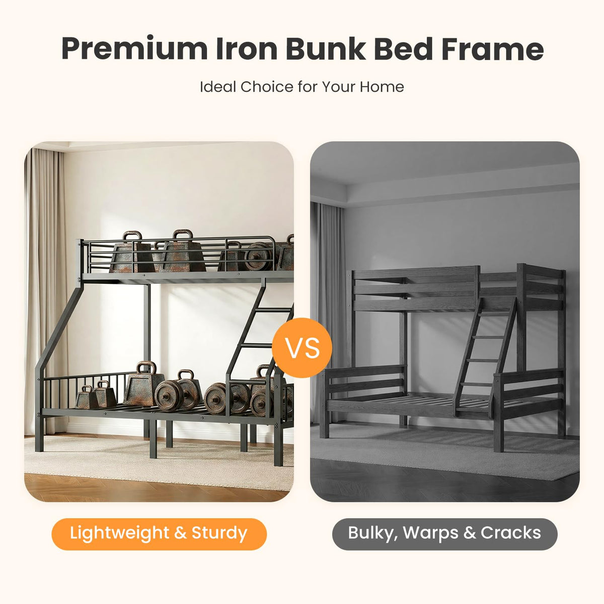 Twin XL Over Queen Bunk Bed with Angled Ladder W2325