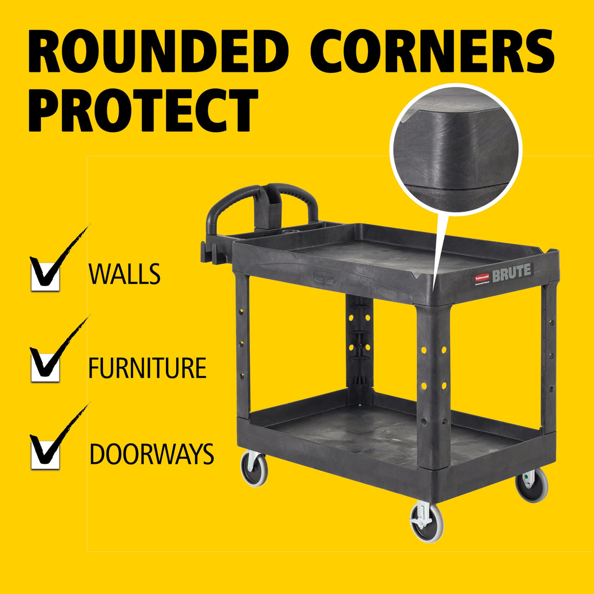 Black 2-Shelf Utility Cart with Lipped Shelves L410298