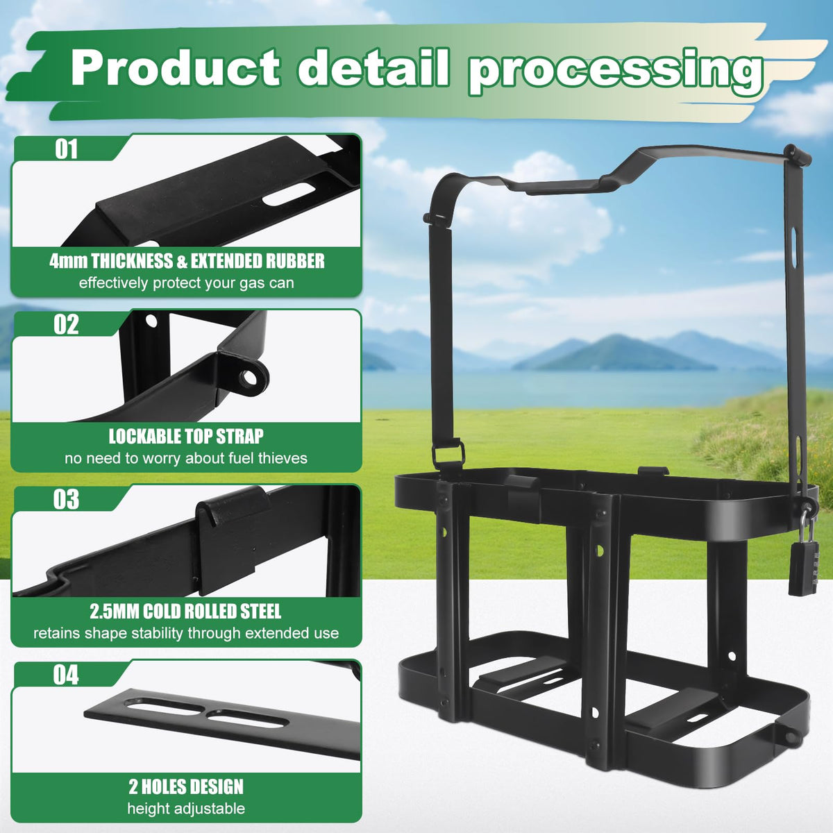 Gas Can Holder Rack with Combination Lock, 5 Gallon X548