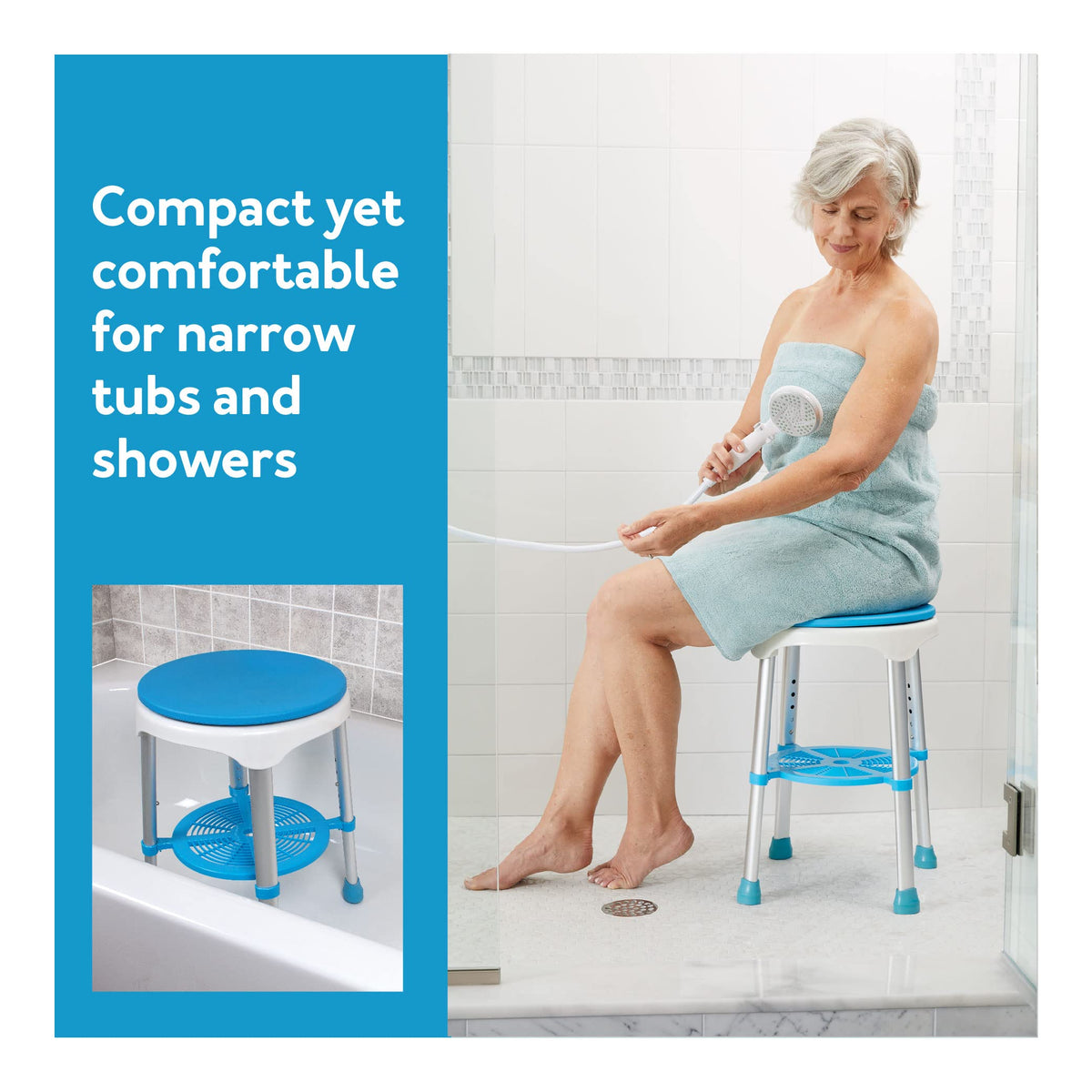 Adjustable Rotating Bath and Shower Stool with Storage Tray H531