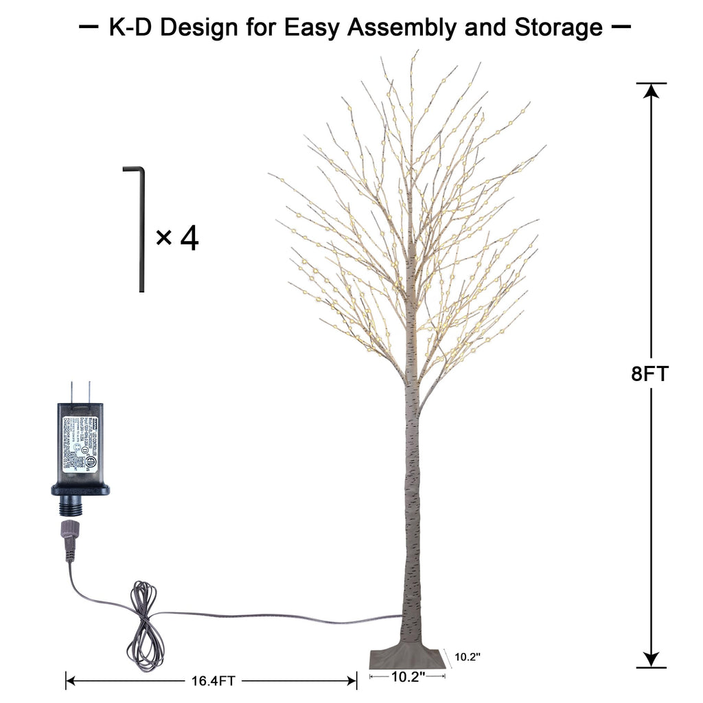 2 Pack 8FT 132 LED Warm White Lighted Birch Tree D64419