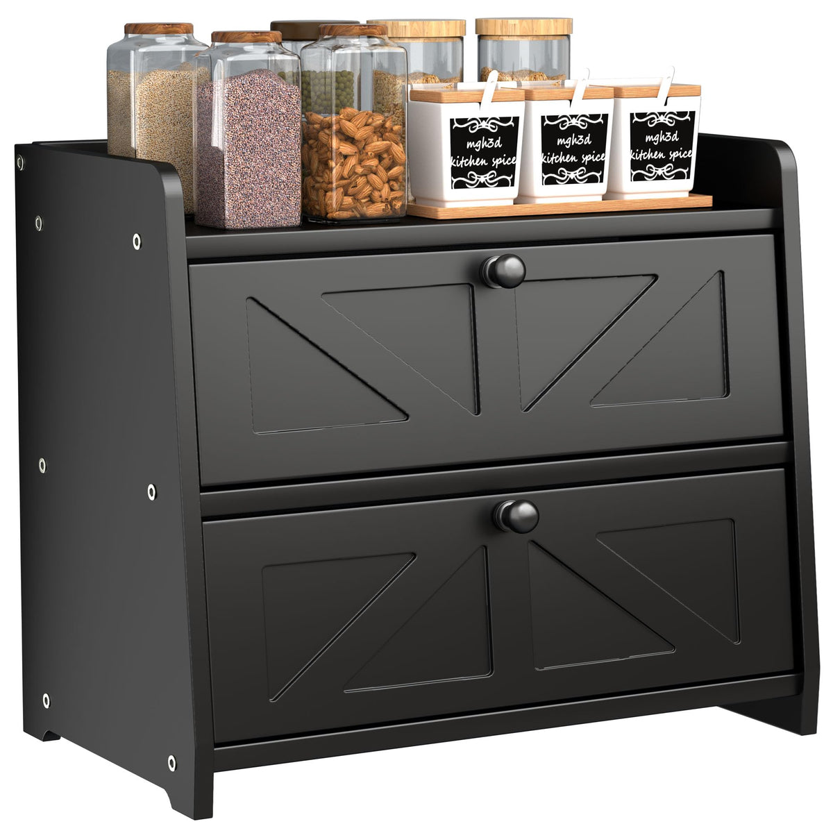 Black Double Layer Wooden Bread Box F591153