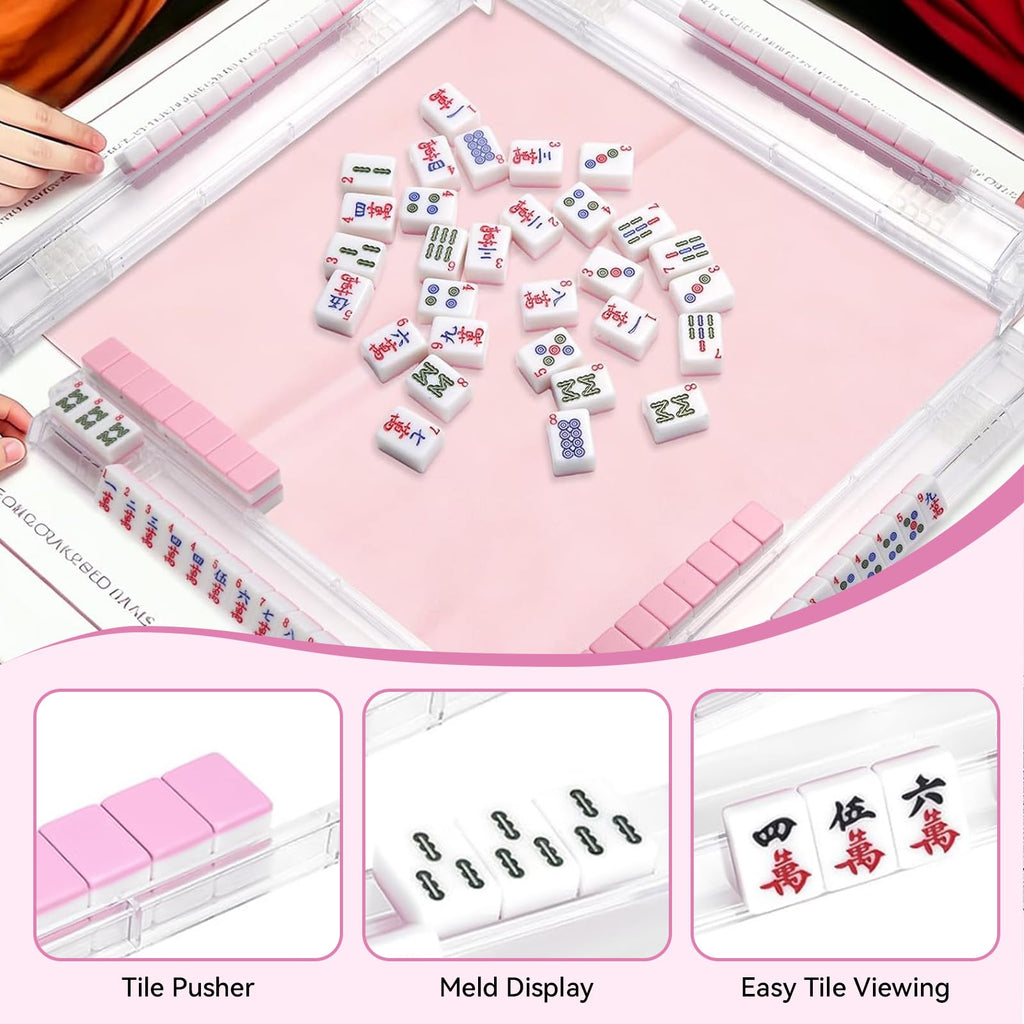 Set of 4 Non-Slip Clear Acrylic Mahjong Racks with Pushers Q366