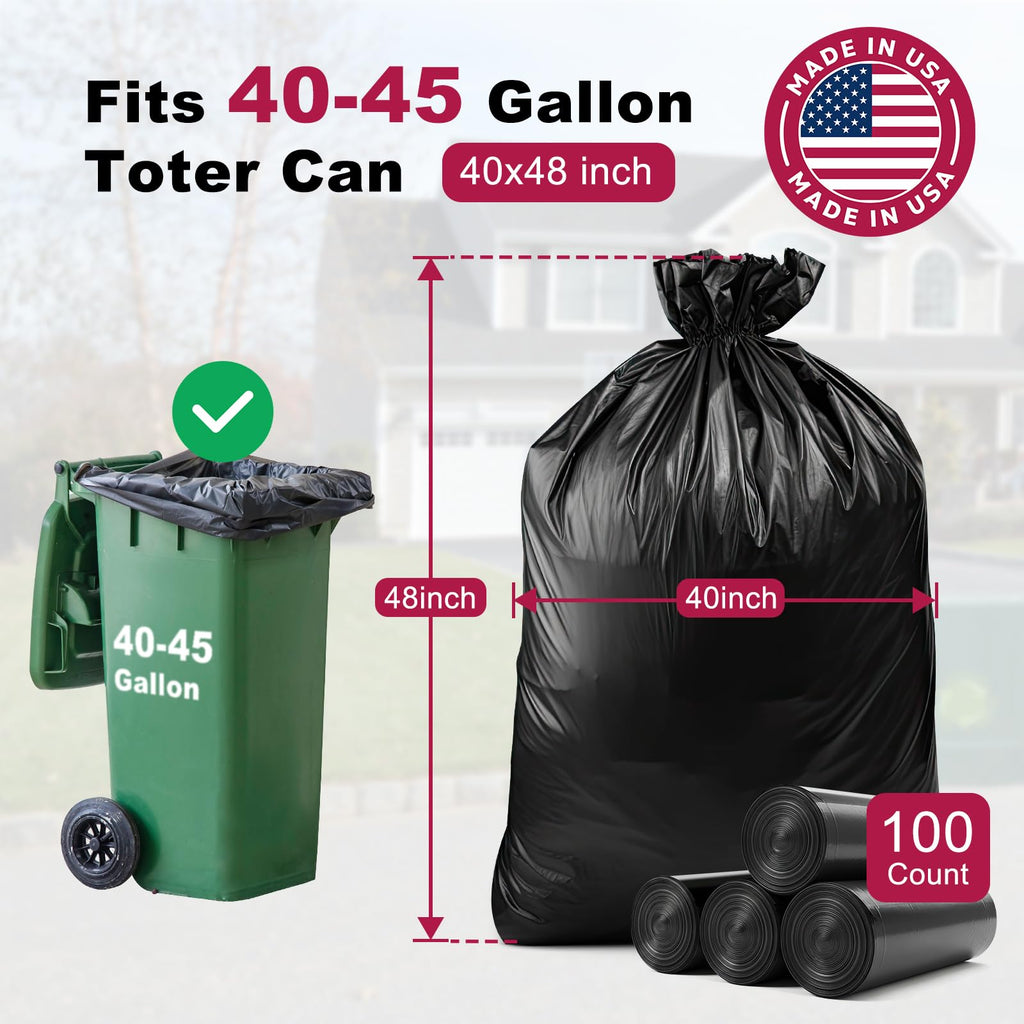 40-45 Gallon Heavy Duty Trash Bags, Pack of 100 W252956