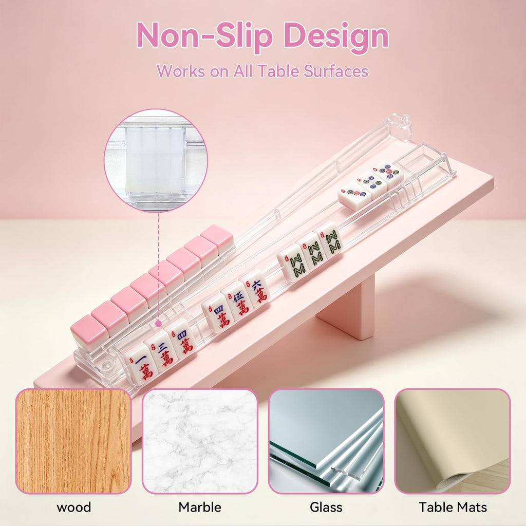 Set of 4 Non-Slip Clear Acrylic Mahjong Racks with Pushers Q366