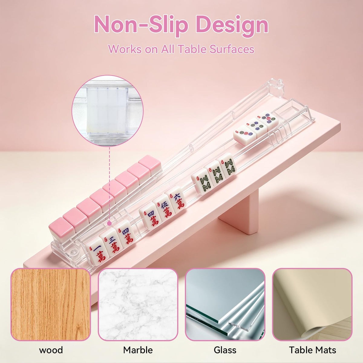 Set of 4 Non-Slip Clear Acrylic Mahjong Racks with Pushers Q366
