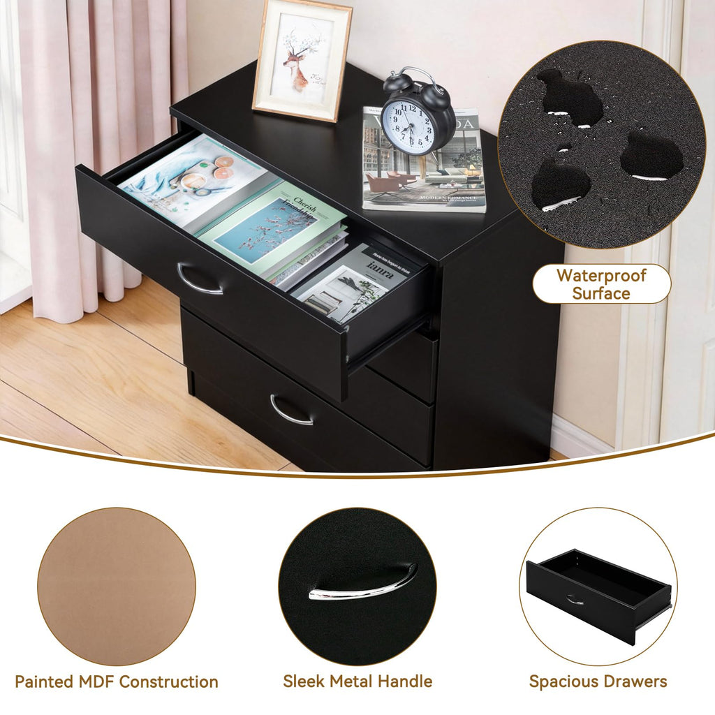 Black 4 Drawer Nightstand Q12285