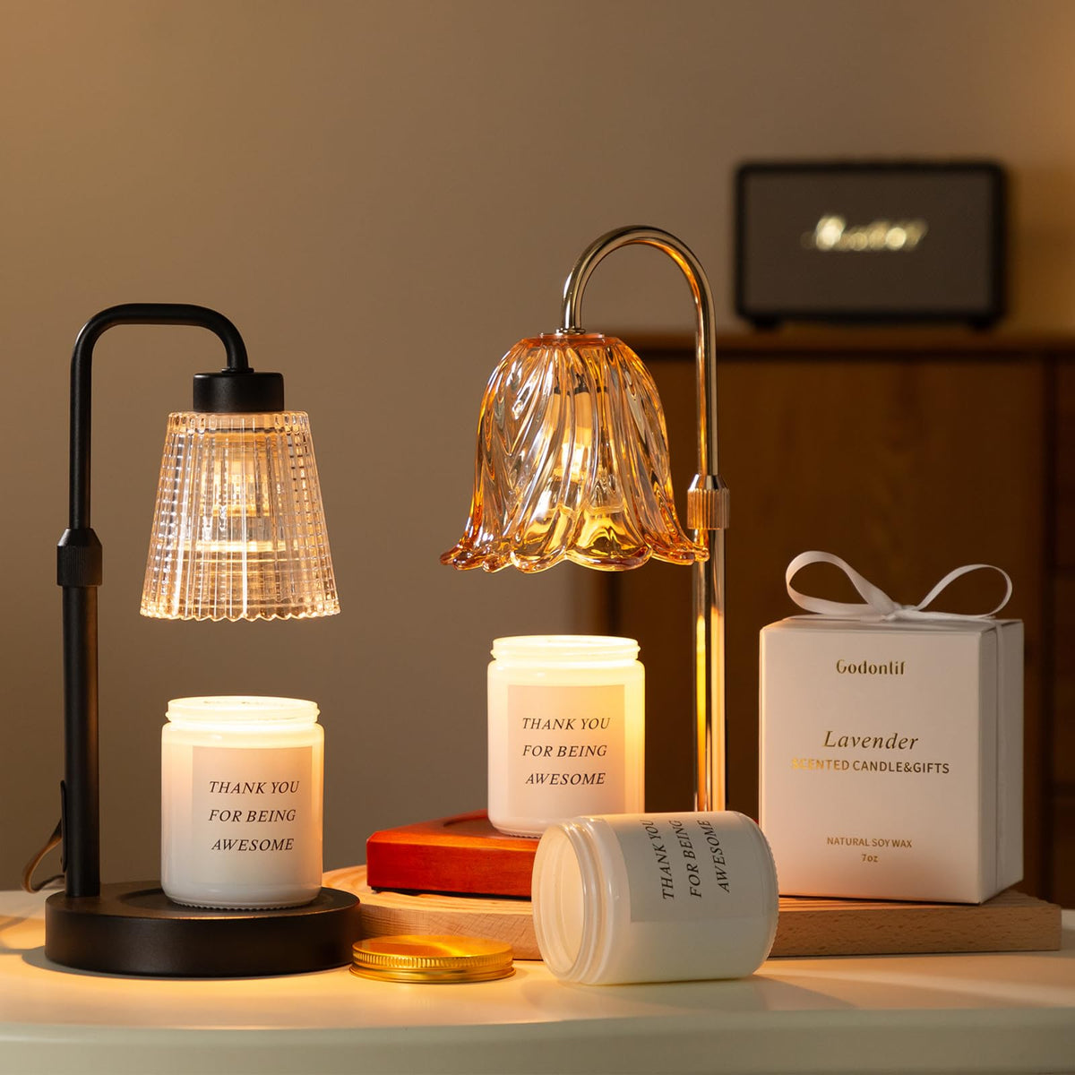 Gold Candle Warmer Lamp with Timer, Dimmable Wax Melt Warmer C230885