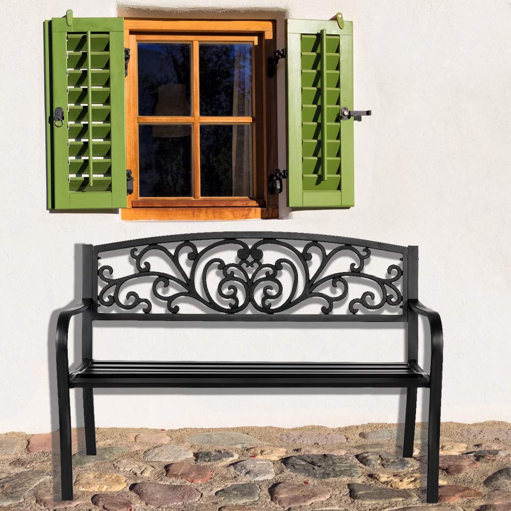 50" Black Metal Patio Bench R997615