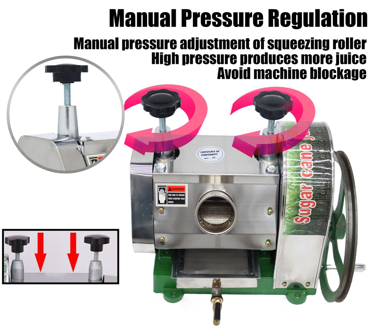 Manual Sugar Cane Juicer Machine with 2 Peeling Knives Z919839
