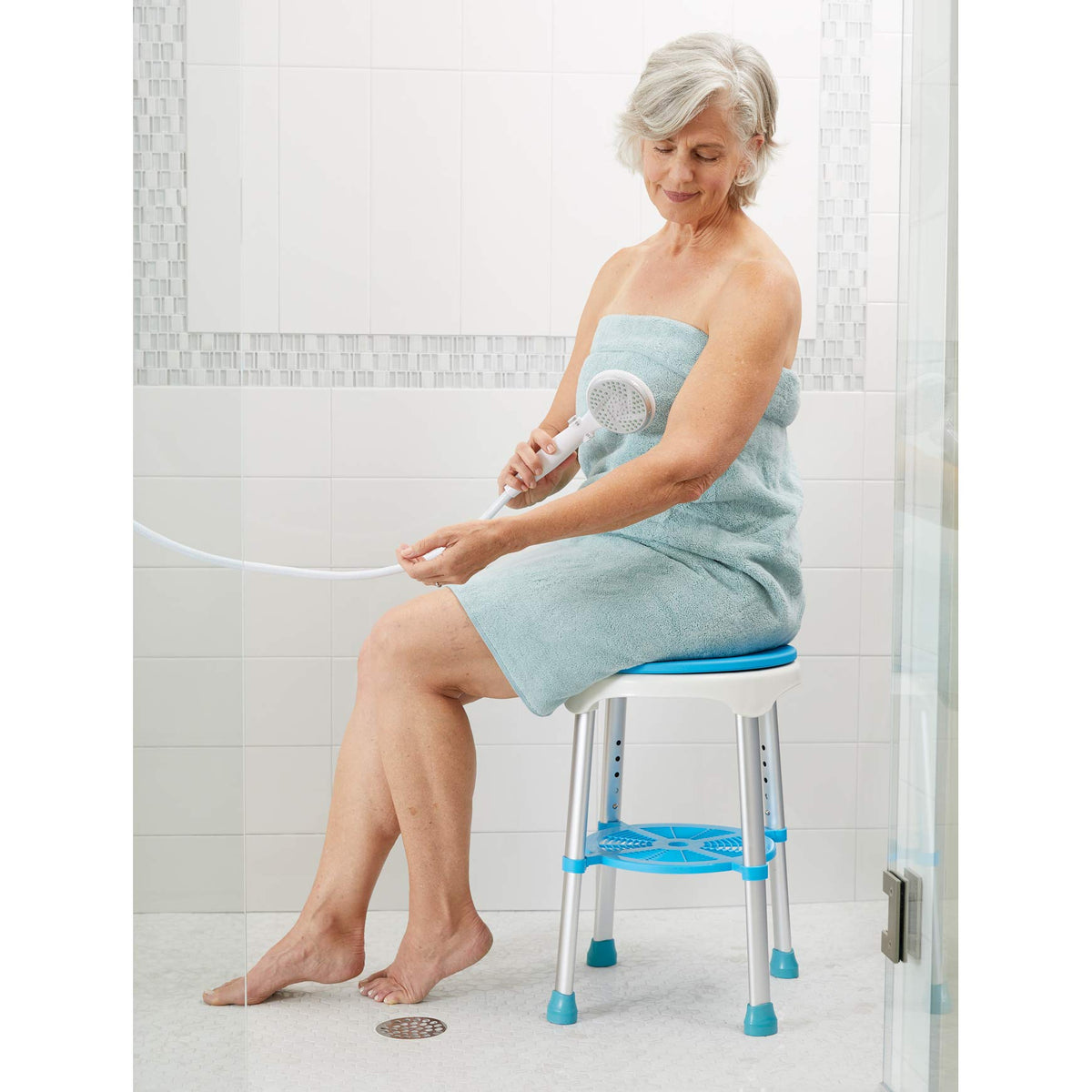 Adjustable Rotating Bath and Shower Stool with Storage Tray H531