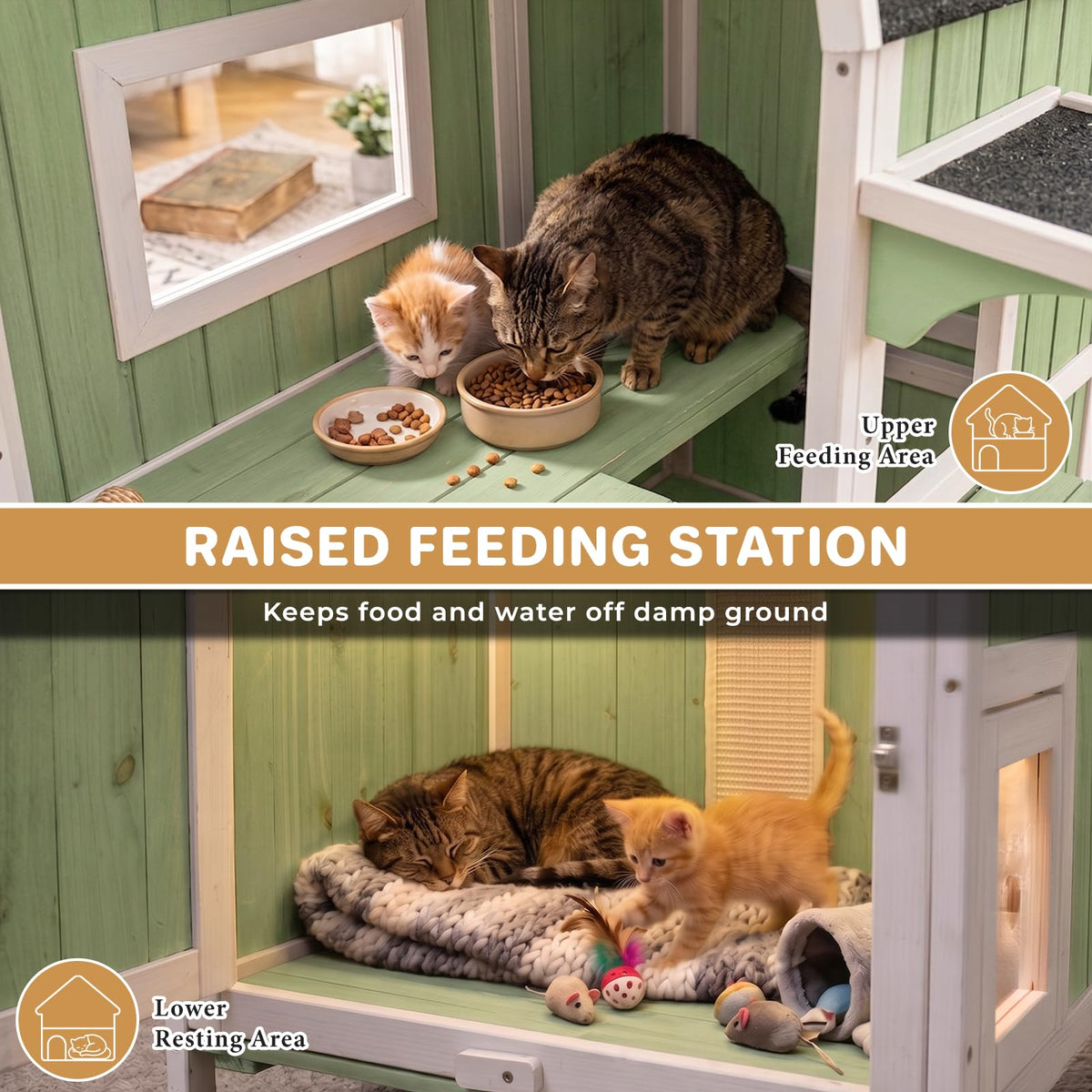 Weatherproof Wooden Outdoor Cat House D8050