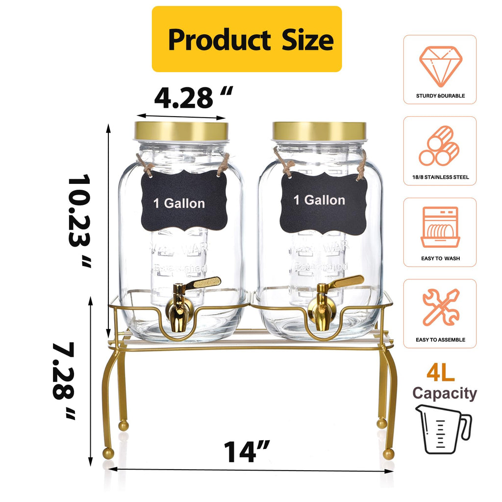 1 Gallon Glass Drink Dispenser Set of 2 with Stand Q560599