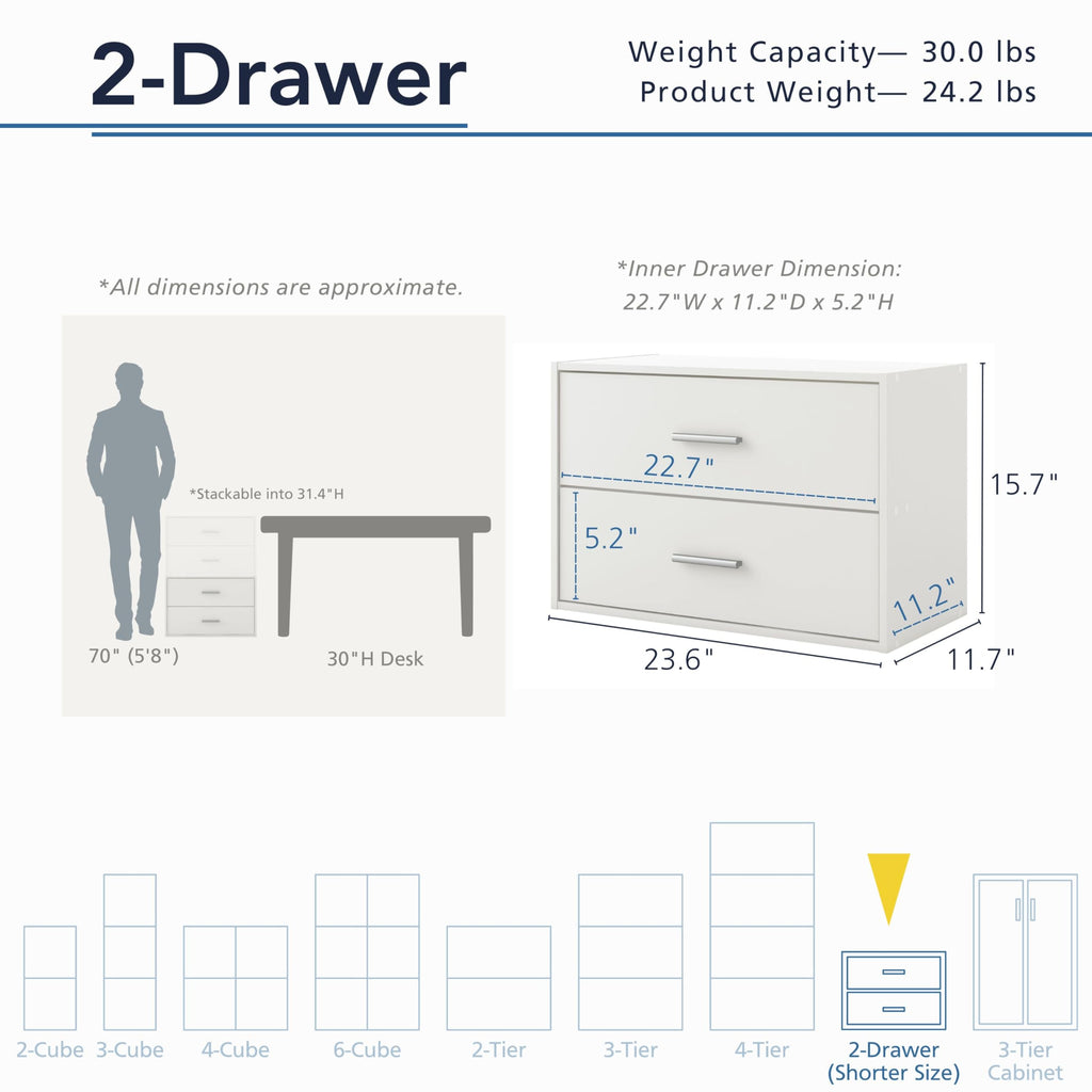 2-Drawer Wooden Stackable Storage Drawers V52889