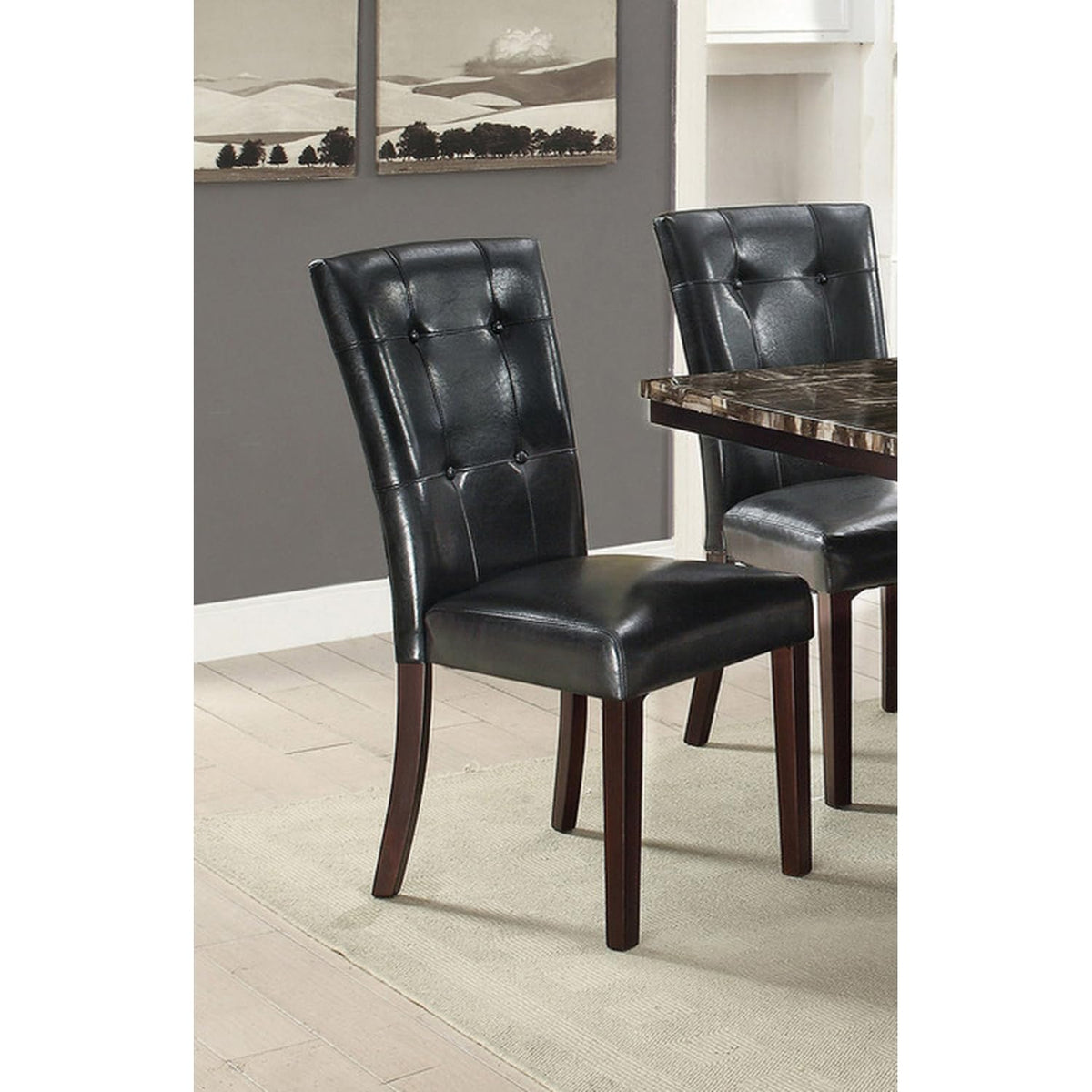 Black Faux Leather Tufted Parson Chairs Set of 2 A2073