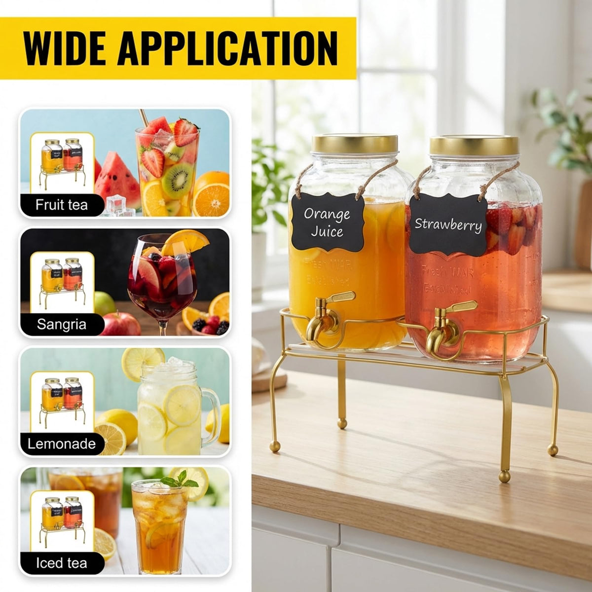 1 Gallon Glass Drink Dispenser Set of 2 with Stand Q560599