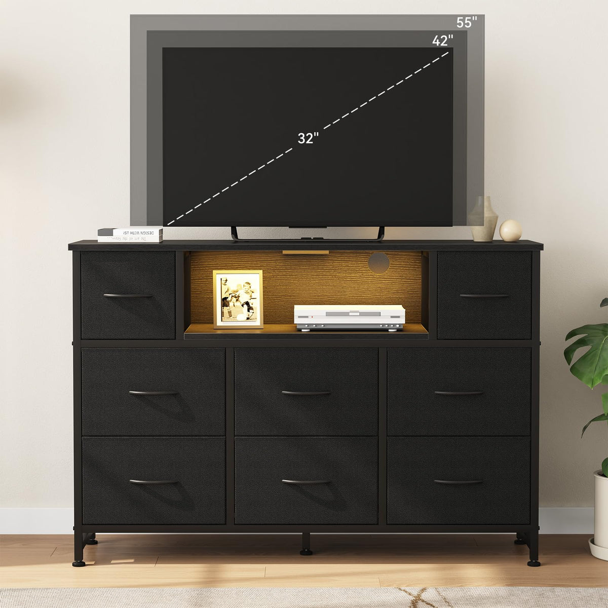 LED TV Stand Dresser with Charging Station R905209