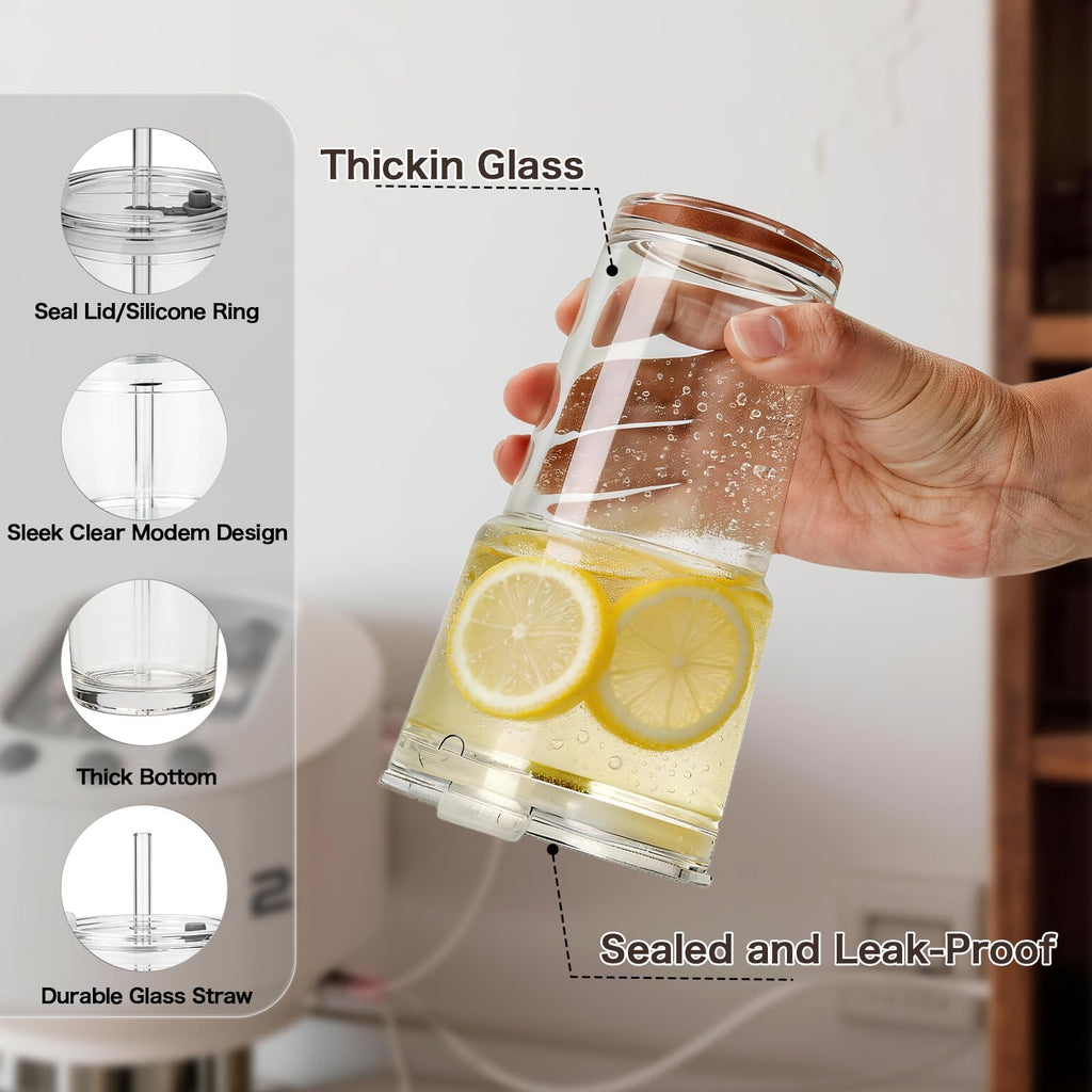 Clear Iced Coffee Cups with Lids 4 Pack 20oz Reusable Glass Cups O7205