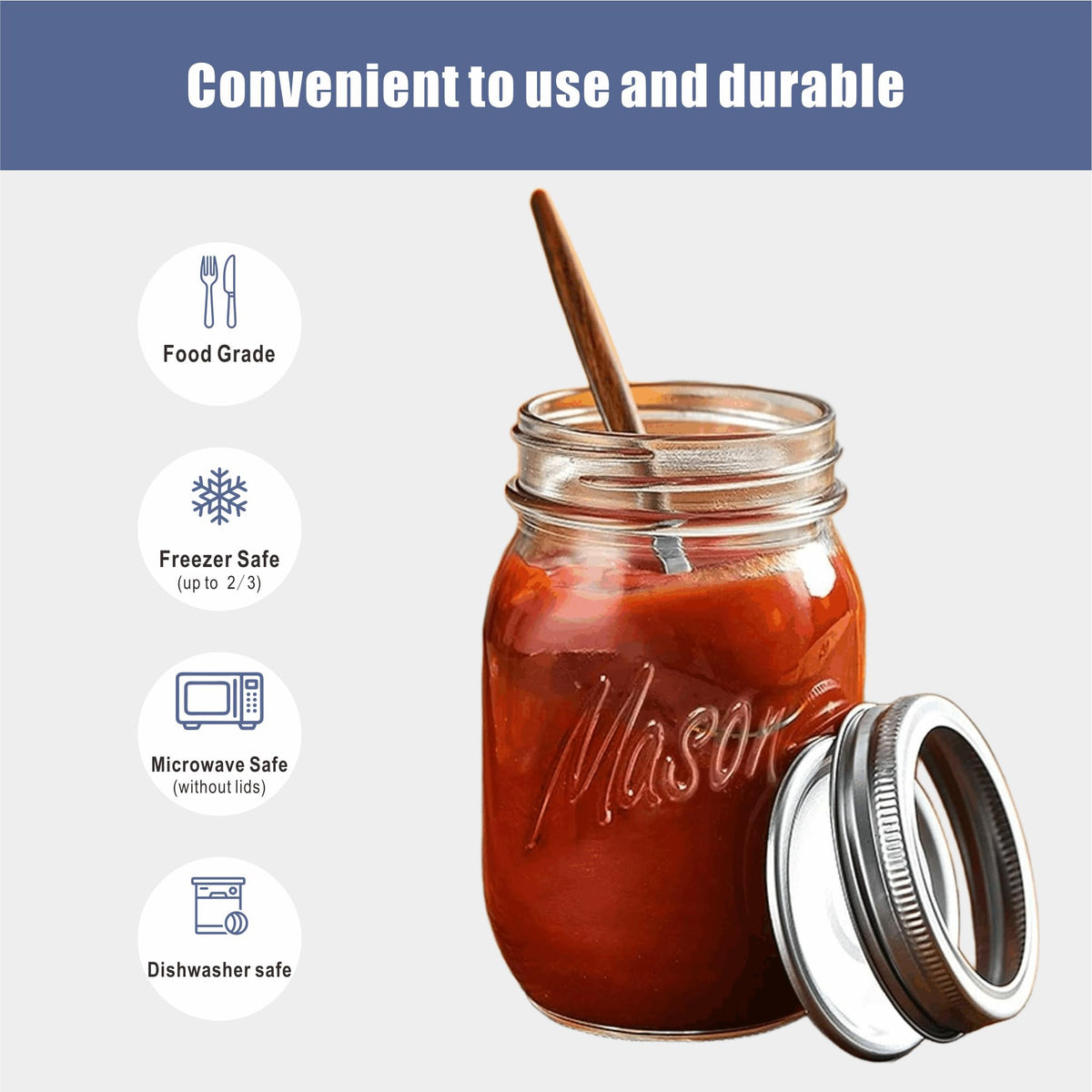 16 oz 6-Pack Regular Mouth Glass Mason Jars with Airtight Lids X147