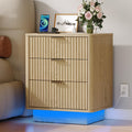 Natural 3 Drawer Nightstand with Charging Station V7540