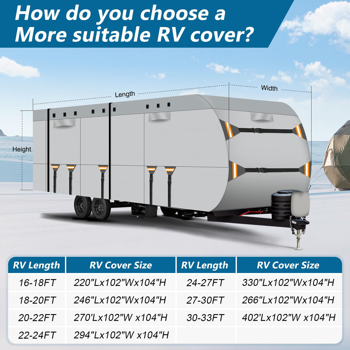 22-24 ft 500D Oxford Waterproof Travel Trailer Cover V623