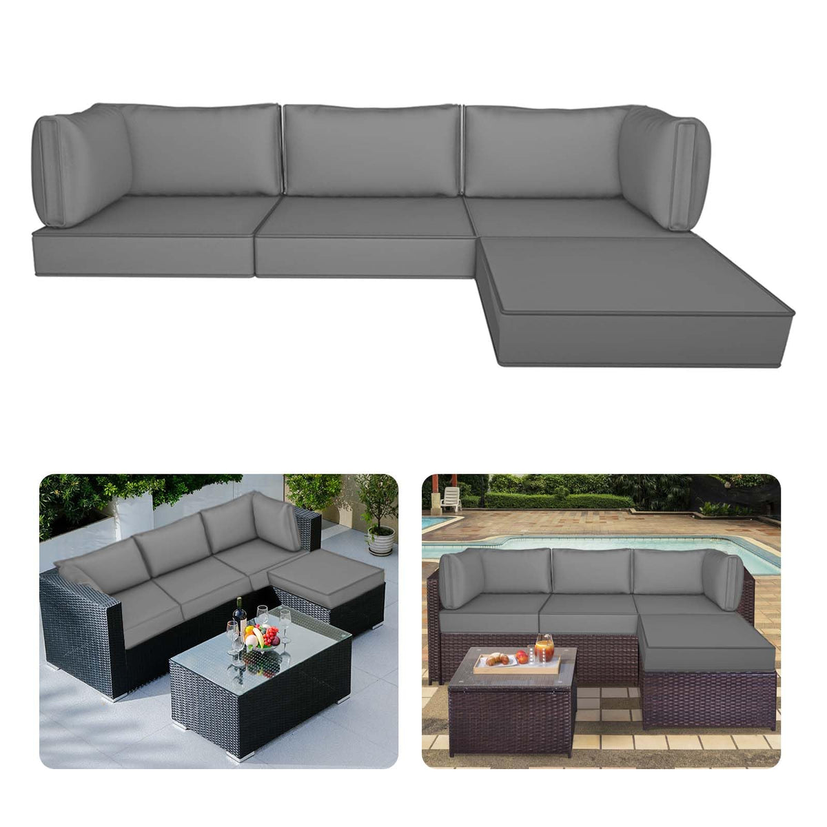 Waterproof Outdoor Couch Cushions 4 Seat Dark Grey Y781455