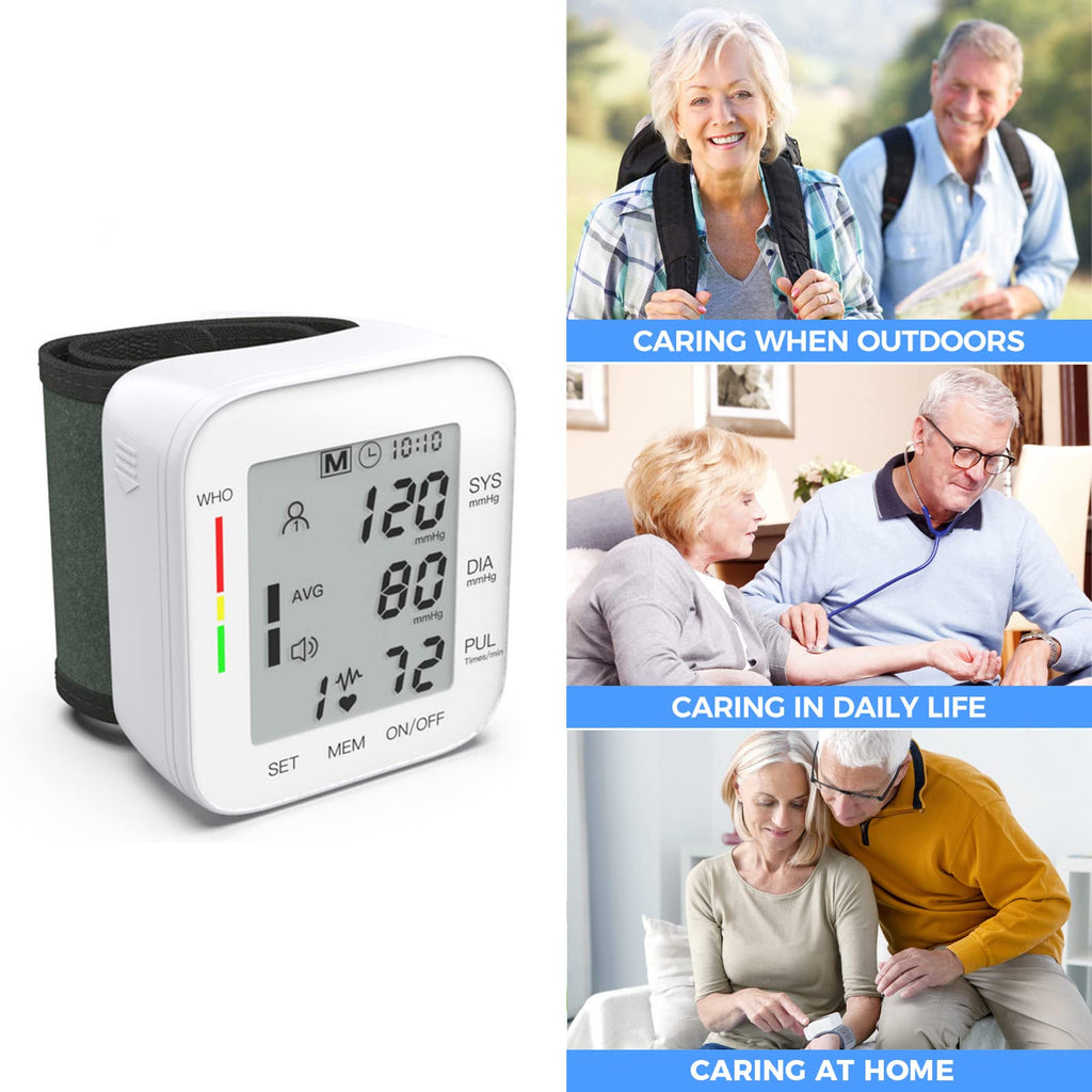 Wrist Blood Pressure Monitor Large LCD Display Adjustable Cuff 99x2 Sets Memory with Carrying Case White Pack of 5 J6183