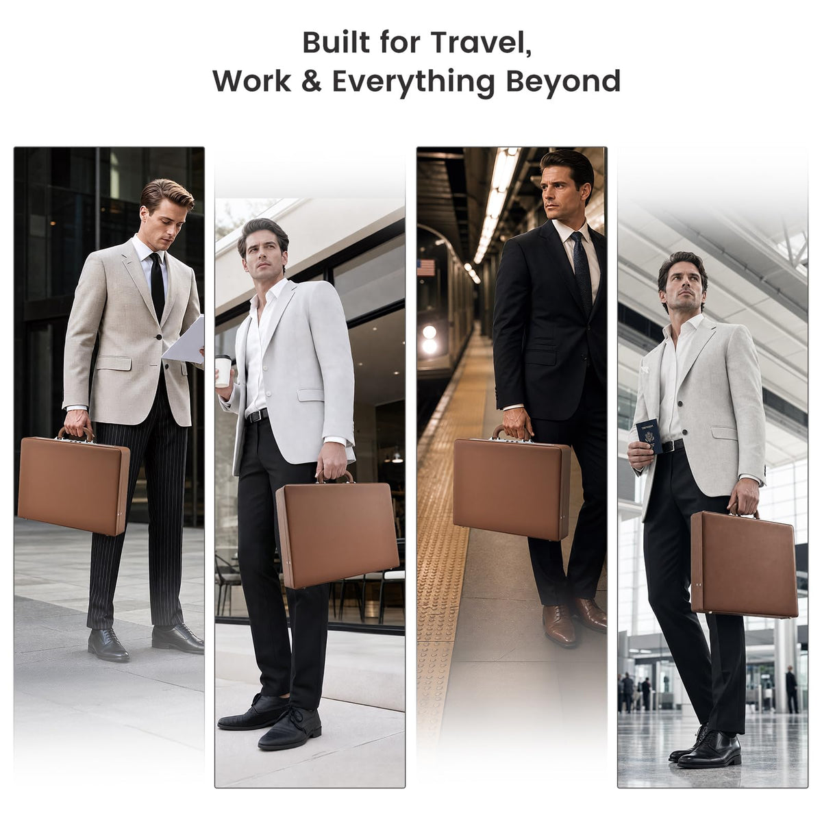 Brown Leather Briefcase with Lock for 16 Inch Laptop V927442