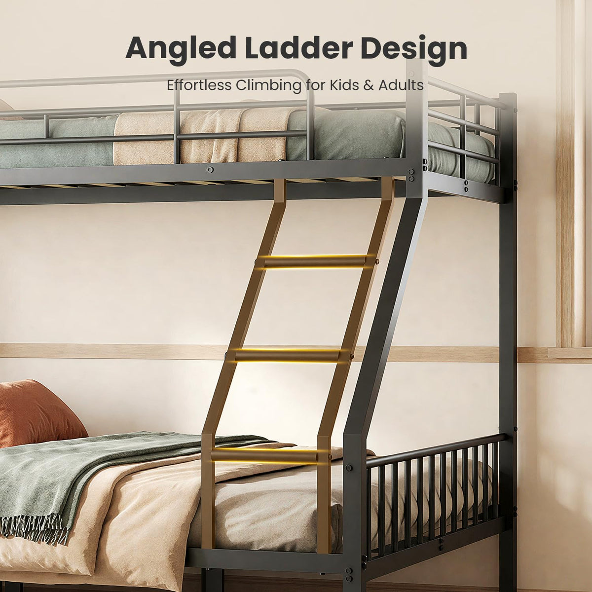 Twin XL Over Queen Bunk Bed with Angled Ladder W2325