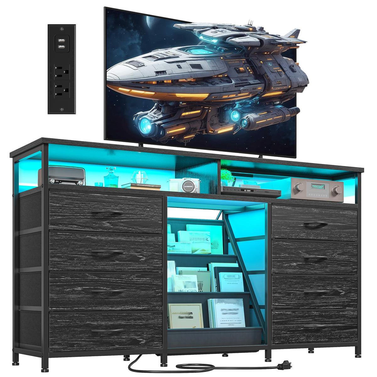 55" W LED Dresser with 8 Drawers & Power Outlet H722267