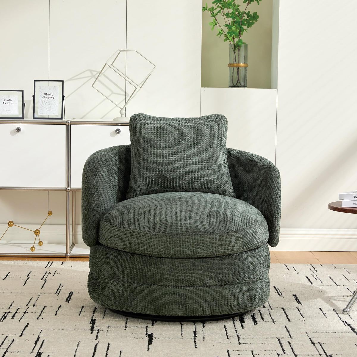 30" Modern Round Set of 2 Swivel Chenille Upholstered Barrel Chair E190