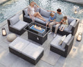 9 Piece Light Grey Patio Furniture Set with Fire Pit Q1704
