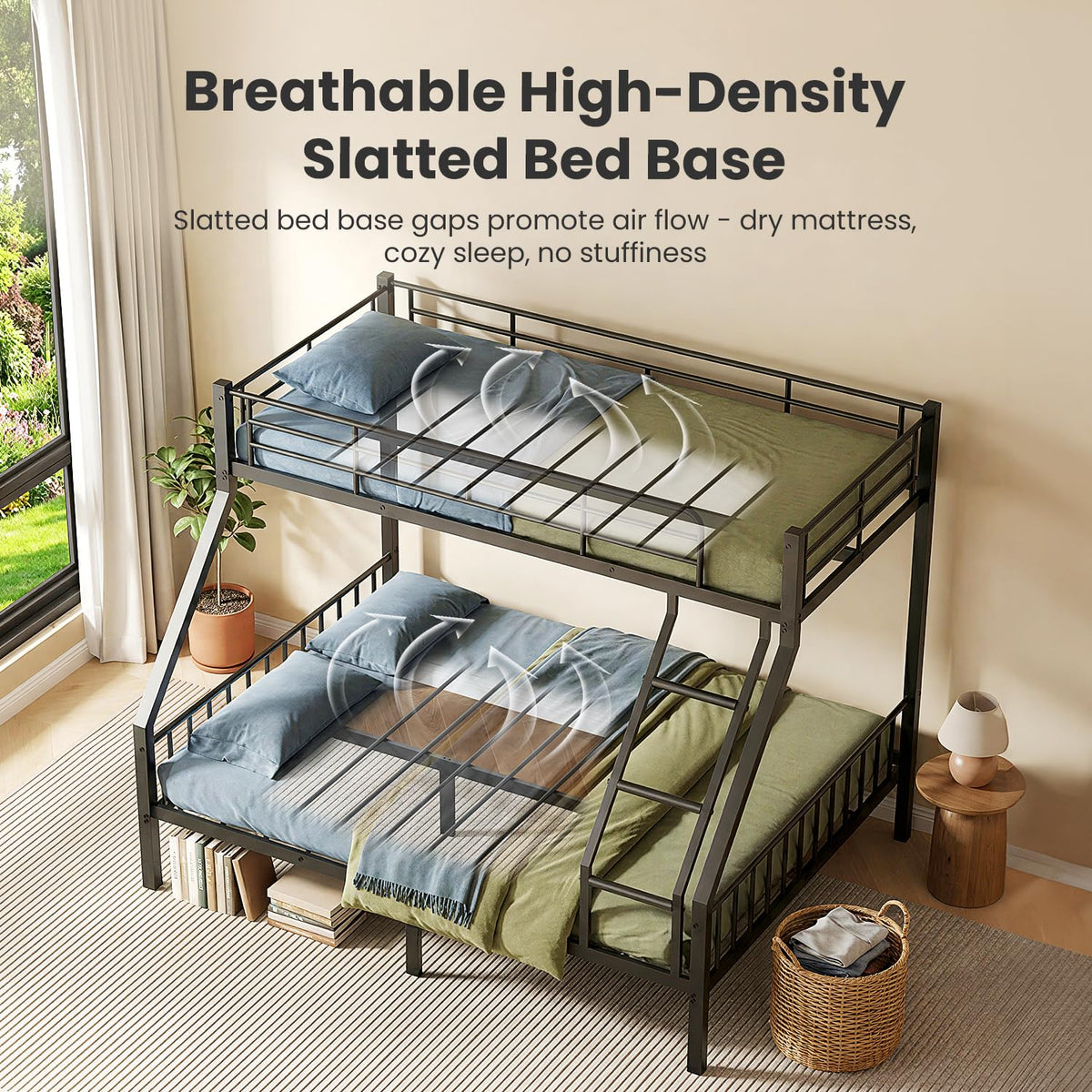 Twin XL Over Queen Bunk Bed with Angled Ladder W2325